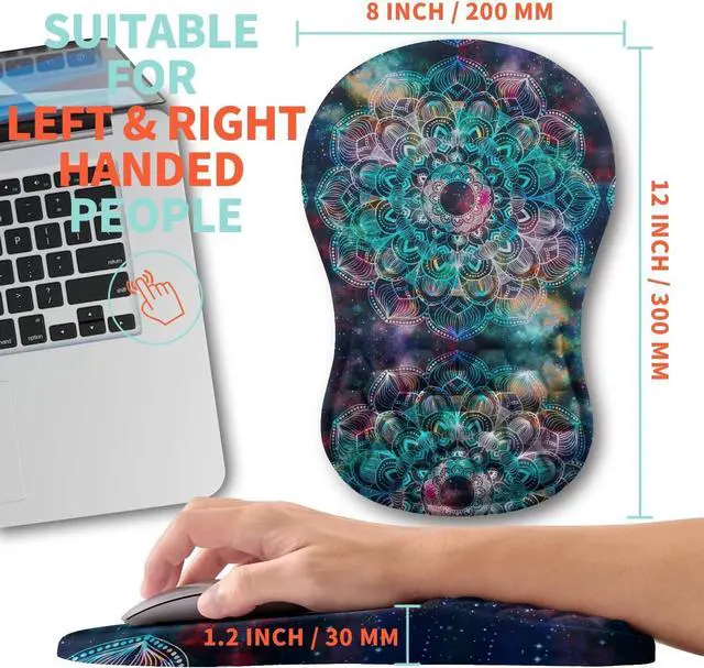 Alt view image 5 of 6 - Ergonomic Mouse Pad Wrist Support with Memory Foam Massage Bulge Carpal Tunnel Pain Relief Mousepad Wrist Rest for Mouse(12x8 inch Mandala)