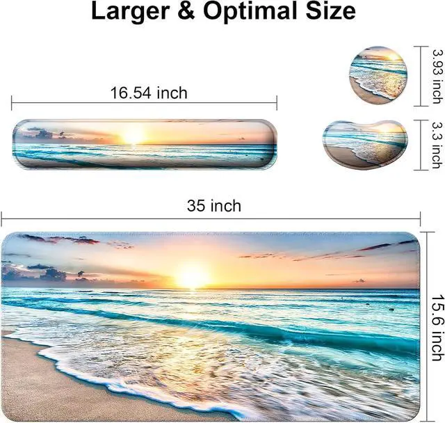 Alt view image 5 of 7 - Keyboard Wrist Rest + Mouse Pad with Wrist Support + Desk Mat + Coaster 4 in 1 Set, XXL Large Gaming Mousepad Cute Ergonomic Mouse Pads for Desk Computer Laptop Office Decor-Beach