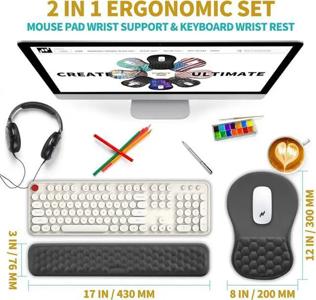 Alt view image 2 of 6 - 2 in 1 Ergonomic Mouse Pad Wrist Support & Wrist Rest for Computer Keyboard Set with Relieve Carpal Tunnel Pain Massage Bulge and Full Memory Gel Design (2In1 Set Dark Gray)