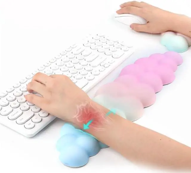 Alt view image 2 of 7 - 17 in Cloud Keyboard Wrist Rest 3Pcs Mouse Pad Wrist Support Set with Ergonomic Memory Foam Coaster Anti-Slip Base Palm for Home Office Laptop Desktop Computer Easy Typing Pain Relief (Color Pink)