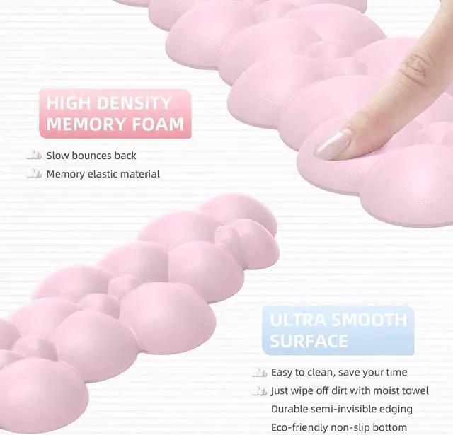 Alt view image 4 of 7 - 17 in Cloud Keyboard Wrist Rest 3Pcs Mouse Pad Wrist Support Set with Ergonomic Memory Foam Coaster Anti-Slip Base Palm for Home Office Laptop Desktop Computer Easy Typing Pain Relief (Color Pink)