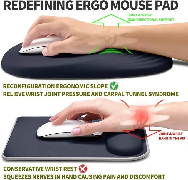 Alt view image 2 of 6 - Ergonomic Mouse Pad Wrist Support Terraced Slope Carpal Tunnel Wrist Pad for Mouse with Unibody Memory Foam Wrist Rest Pain Relief Mousepad (Dark Blue 11.8x7.9 in)
