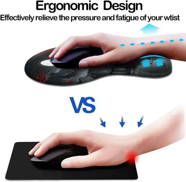 Alt view image 2 of 6 - Ergonomic Mouse Pad with Wrist Rest Gaming Mouse Pad with Wrist Support Funny Mouse Pads for Desk Computer Mousepad with Non-Slip Pain Relief PU Base Cute Office Desk Accessories Full Moon