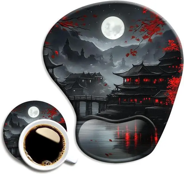 Main image of Ergonomic Mouse Pad with Wrist Rest Gaming Mouse Pad with Wrist Support Funny Mouse Pads for Desk Computer Mousepad with Non-Slip Pain Relief PU Base Cute Office Desk Accessories Full Moon