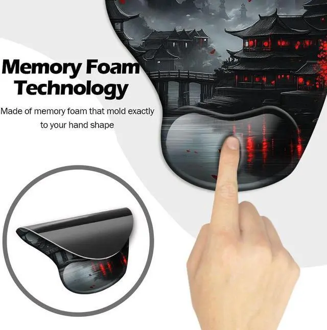 Alt view image 4 of 6 - Ergonomic Mouse Pad with Wrist Rest Gaming Mouse Pad with Wrist Support Funny Mouse Pads for Desk Computer Mousepad with Non-Slip Pain Relief PU Base Cute Office Desk Accessories Full Moon