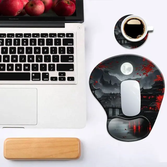 Alt view image 6 of 6 - Ergonomic Mouse Pad with Wrist Rest Gaming Mouse Pad with Wrist Support Funny Mouse Pads for Desk Computer Mousepad with Non-Slip Pain Relief PU Base Cute Office Desk Accessories Full Moon