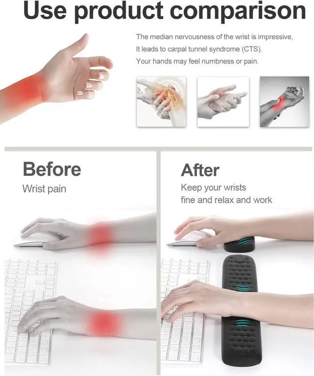 Alt view image 2 of 7 - VAYDEER Wrist Rest Set Keyboard and Mouse Wrist Rest Ergonomic Gel Pad for Desk Memory Foam Support for Office Gaming Computer Laptop Mac - Black