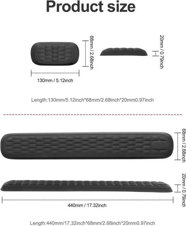 Alt view image 7 of 7 - VAYDEER Wrist Rest Set Keyboard and Mouse Wrist Rest Ergonomic Gel Pad for Desk Memory Foam Support for Office Gaming Computer Laptop Mac - Black