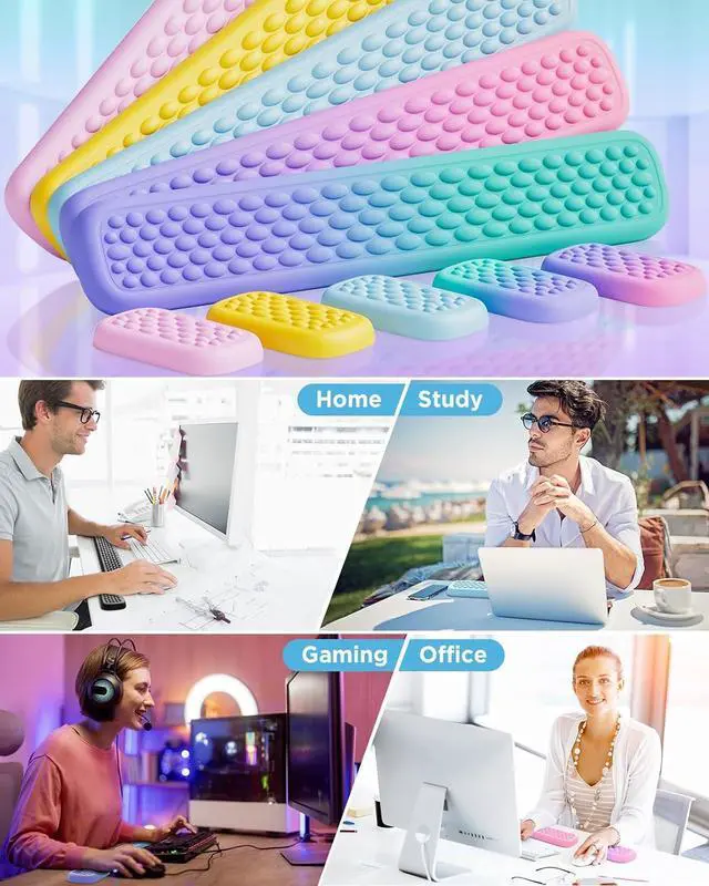 Alt view image 7 of 7 - Wrist Rest for Computer Keyboard Leather Memory Foam Keyboard Wrist Rest Massage Design for Typing Pain Relief Comfortable Keyboard Mouse Wrist Support for Office Gaming Computer Blue