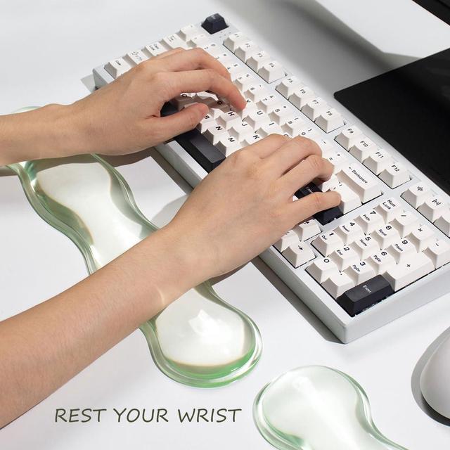 Alt view image 3 of 7 - Clear Gel Keyboard Wrist Rest Green Silicone Keyboard Wrist Rest Cute Ergonomic Wrist Rest for Keyboard 60%/75% (Green-Long)
