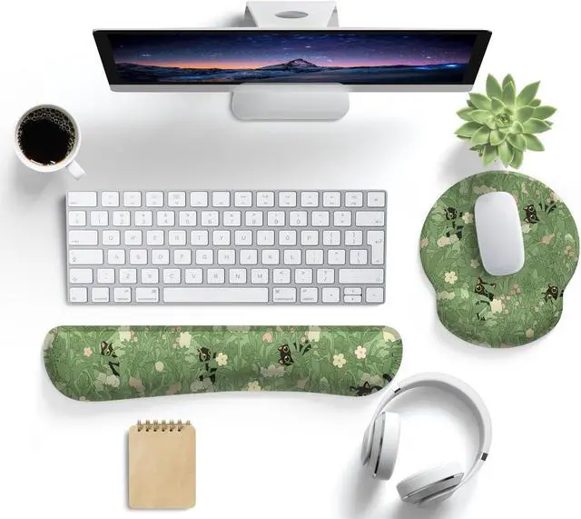 Alt view image 2 of 6 - Cute Flower Mouse Pad Wrist Support Ergonomic Green Hide Out Cat Keyboard Mouse Wrist Rest Non-Slip Gel Anime Kawaii 3D Mouse Pads Wrist Pad Easy Typing Pain Relief Comfortable Computer Mouse Pad.