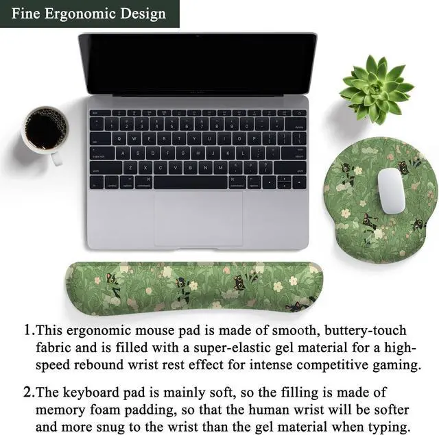 Alt view image 3 of 6 - Cute Flower Mouse Pad Wrist Support Ergonomic Green Hide Out Cat Keyboard Mouse Wrist Rest Non-Slip Gel Anime Kawaii 3D Mouse Pads Wrist Pad Easy Typing Pain Relief Comfortable Computer Mouse Pad.
