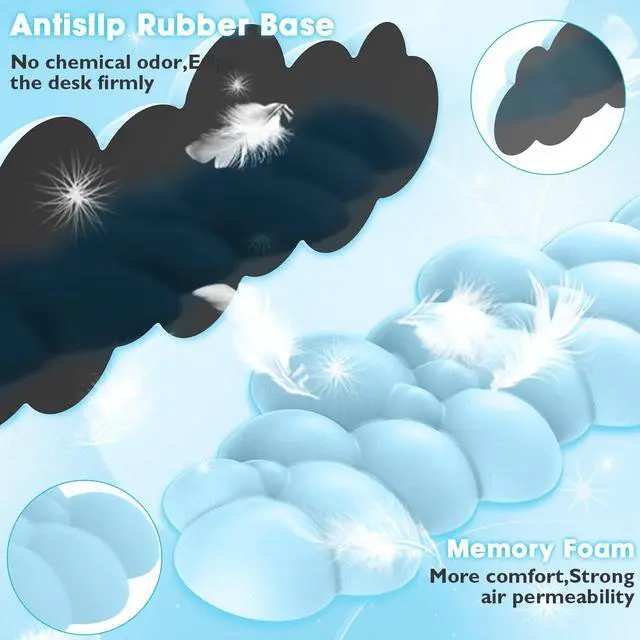 Alt view image 5 of 7 - Keyboard Cloud Wrist Rest PU High Density Memory Foam with Non-Slip Base for Typing Pain Relief Ergonomic Keyboard Pad with Wrist Support for Home Office/Computer/Laptop/Gaming/Mac-Blue