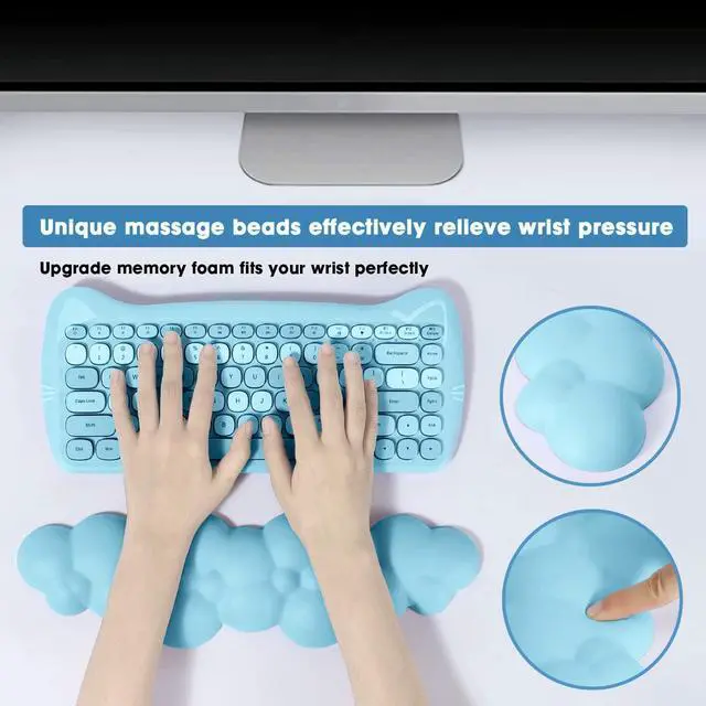 Alt view image 6 of 7 - Keyboard Cloud Wrist Rest PU High Density Memory Foam with Non-Slip Base for Typing Pain Relief Ergonomic Keyboard Pad with Wrist Support for Home Office/Computer/Laptop/Gaming/Mac-Blue
