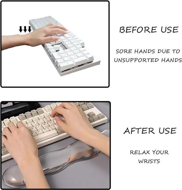 Alt view image 3 of 7 - Clear Gel Wrist Rest for Keyboard and Mouse White Silicone Keyboard Wrist Rest Set Cute Ergonomic Wrist Rest for Keyboard 60%/75%(White)
