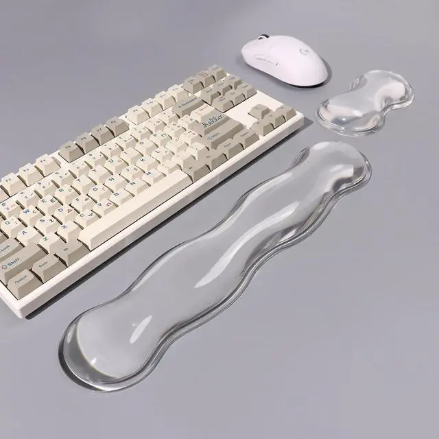 Alt view image 2 of 7 - Clear Gel Wrist Rest for Keyboard and Mouse White Silicone Keyboard Wrist Rest Set Cute Ergonomic Wrist Rest for Keyboard 60%/75%(White)