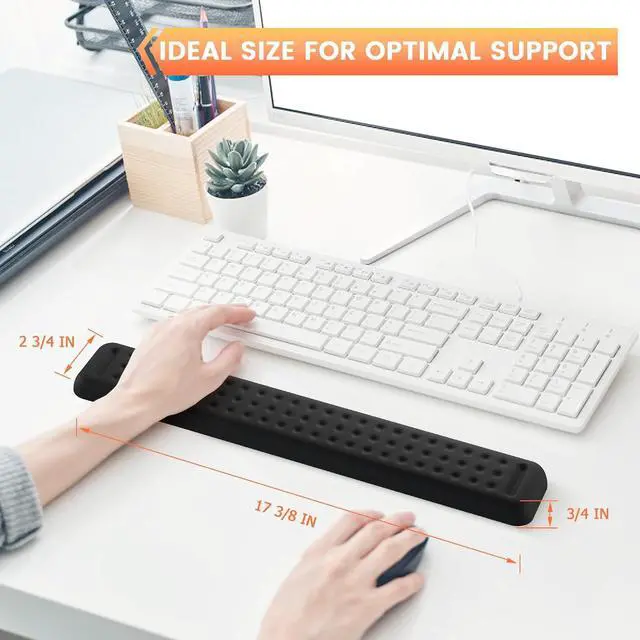 Alt view image 5 of 7 - Keyboard Wrist Rest - 17 3/8 in Wrist Rest for Computer Keyboard with Massage Dots Memory Foam Wrist Pad for Keyboard with Non-Slip PU Base for Ergonomic Wrist Support.
