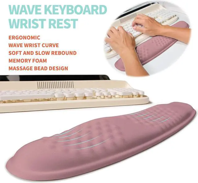Alt view image 2 of 6 - 2-in-1 Ergonomic Set Wave Rise Keyboard Wrist Rest and Massage Bulge Slope Mouse Pad Wrist Support Cushion Memory Foam Integrated to Relieve Wrist Pain Muskmelon Pink