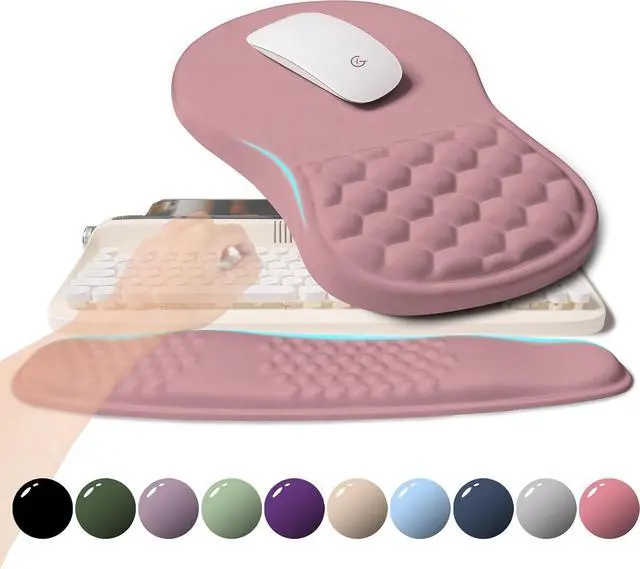 Main image of 2-in-1 Ergonomic Set Wave Rise Keyboard Wrist Rest and Massage Bulge Slope Mouse Pad Wrist Support Cushion Memory Foam Integrated to Relieve Wrist Pain Muskmelon Pink