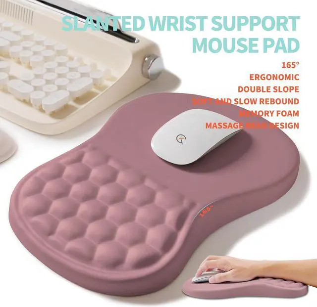 Alt view image 3 of 6 - 2-in-1 Ergonomic Set Wave Rise Keyboard Wrist Rest and Massage Bulge Slope Mouse Pad Wrist Support Cushion Memory Foam Integrated to Relieve Wrist Pain Muskmelon Pink