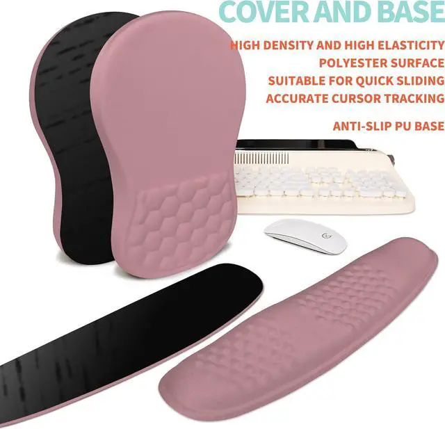 Alt view image 6 of 6 - 2-in-1 Ergonomic Set Wave Rise Keyboard Wrist Rest and Massage Bulge Slope Mouse Pad Wrist Support Cushion Memory Foam Integrated to Relieve Wrist Pain Muskmelon Pink