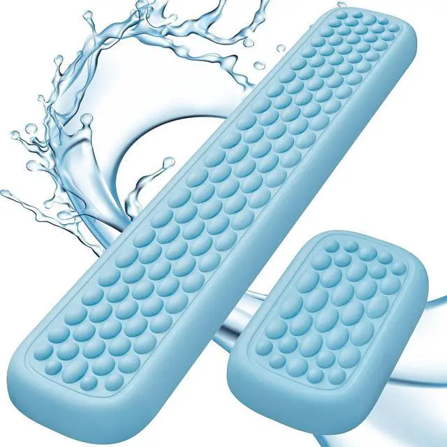 Main image of Wrist Rest for Computer Keyboard Leather Memory Foam Keyboard Wrist Rest Massage Design for Typing Pain Relief Comfortable Keyboard Mouse Wrist Support for Office Gaming Computer Blue