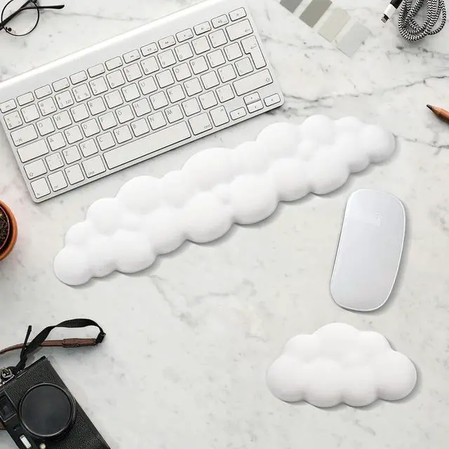 Main image of 2 PCS Keyboard Cloud Wrist Rest Memory Foam Keyboard Palm Rest with Non-Slip Base Ergonomic Keyboard Wrist for Pain Relief Soft Wrist Rest for Office Computer Laptop Gaming Office (White)