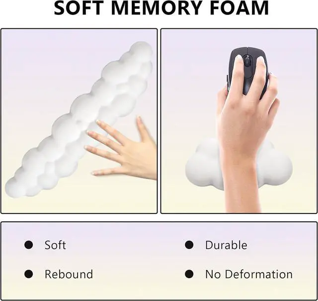 Alt view image 2 of 7 - 2 PCS Keyboard Cloud Wrist Rest Memory Foam Keyboard Palm Rest with Non-Slip Base Ergonomic Keyboard Wrist for Pain Relief Soft Wrist Rest for Office Computer Laptop Gaming Office (White)