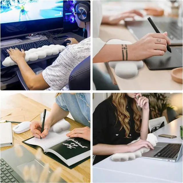 Alt view image 6 of 7 - 2 PCS Keyboard Cloud Wrist Rest Memory Foam Keyboard Palm Rest with Non-Slip Base Ergonomic Keyboard Wrist for Pain Relief Soft Wrist Rest for Office Computer Laptop Gaming Office (White)