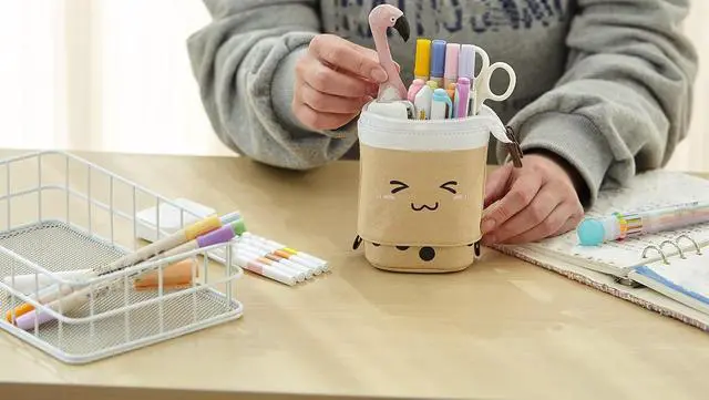 Alt view image 4 of 6 - Telescopic Pencil Bag Pen Holder Pop Up Stationery Case, Stand-up Retractable Transformer Bag Standing Organizer, Great for Christmas Holiday New Year Office Bag