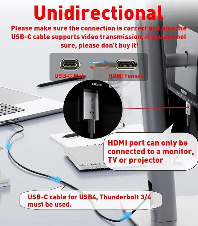 Alt view image 2 of 7 - USB C Female to HDMI Male Adapter | 4K Uni-Directional USB Type C Source to HDMI 2.0 Display Converter Thunderbolt 3/4 to HDMI for MacBook Pro/Air Galaxy S8 to S23 Surface - 1 Pack