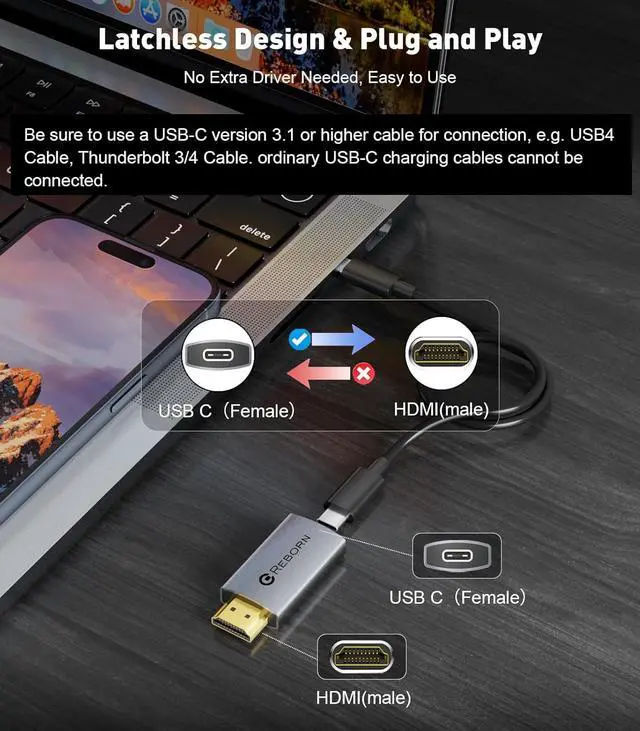 Alt view image 4 of 7 - USB C Female to HDMI Male Adapter | 4K Uni-Directional USB Type C Source to HDMI 2.0 Display Converter Thunderbolt 3/4 to HDMI for MacBook Pro/Air Galaxy S8 to S23 Surface - 1 Pack