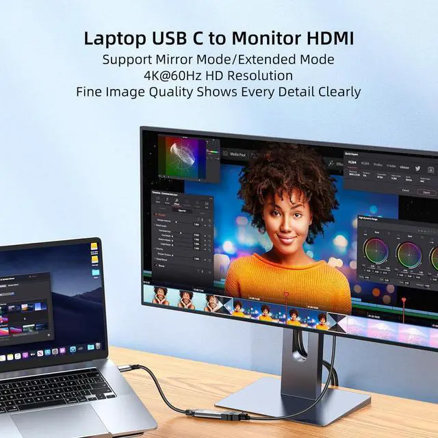Alt view image 2 of 7 - USB C to HDMI Adapter 4K@60Hz USB Type-C to HDMI Female Adapter [Thunderbolt 3/4 Compatible] for MacBook Pro/Air for iPhone16/15 Surface  Galaxy S25 S24 USB C Laptop Tablet Cell Phone