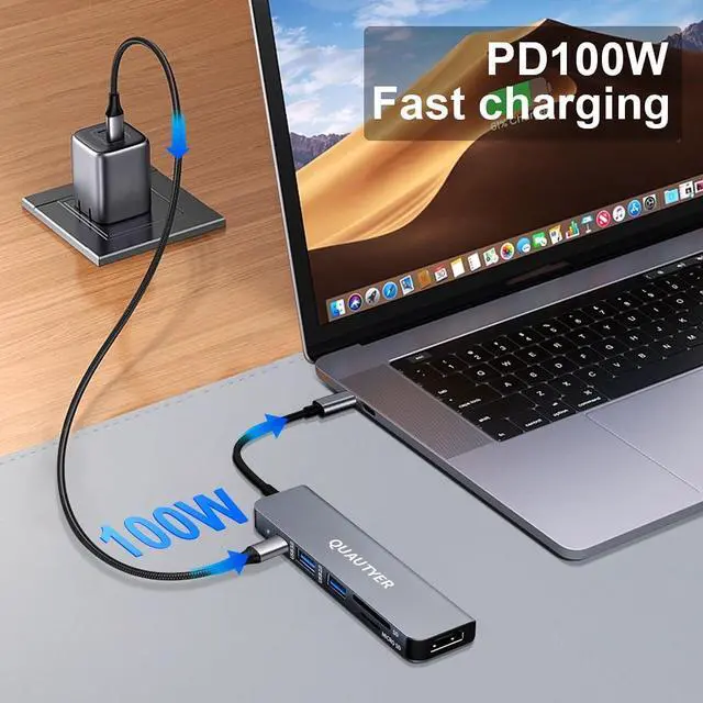 Alt view image 4 of 7 - USB C Hub Multiport Adapter Dongle for MacBook Air 6 in 1 USB C to HDMI Multiport Adapter with 4K HDMI 100W PD USB 3.0 SD/TF Card Reader MacBook hdmi Adapter for MacBook Air/Pro iPad  XPS