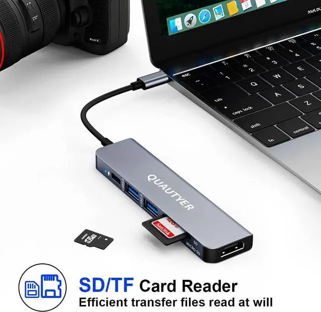 Alt view image 6 of 7 - USB C Hub Multiport Adapter Dongle for MacBook Air 6 in 1 USB C to HDMI Multiport Adapter with 4K HDMI 100W PD USB 3.0 SD/TF Card Reader MacBook hdmi Adapter for MacBook Air/Pro iPad  XPS