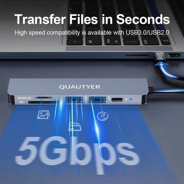 Alt view image 7 of 7 - USB C Hub Multiport Adapter Dongle for MacBook Air 6 in 1 USB C to HDMI Multiport Adapter with 4K HDMI 100W PD USB 3.0 SD/TF Card Reader MacBook hdmi Adapter for MacBook Air/Pro iPad  XPS