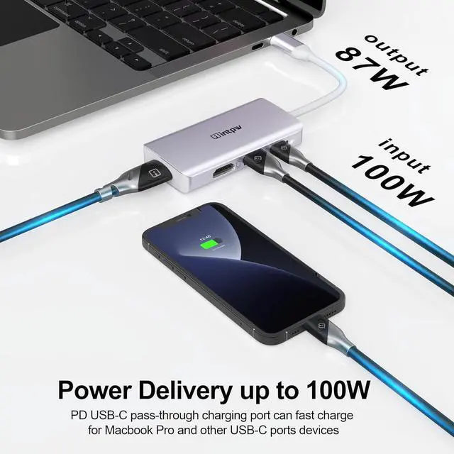 Alt view image 5 of 7 - USB C to Dual HDMI Adapter, USB-C to HDMI 4K Multiport Adapter for MacBook Pro/MacBook Air/ipad Pro/Dell XPS/Nintendo Switch with Thunderbolt 3 Port (USB C to Dual HDMI Silver)