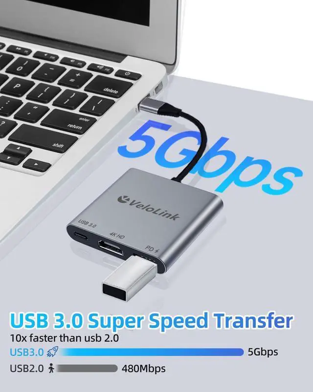Alt view image 3 of 7 - usbc to hdmi Adapter hdmi to USB c with 100W PD & USB 3.0 4K HDMI to Typec Adapter USB C Hub Multiport AV Converter Compatible with MacBook Laptops iPhone PC Nintendo Switch steam Deck rog Ally
