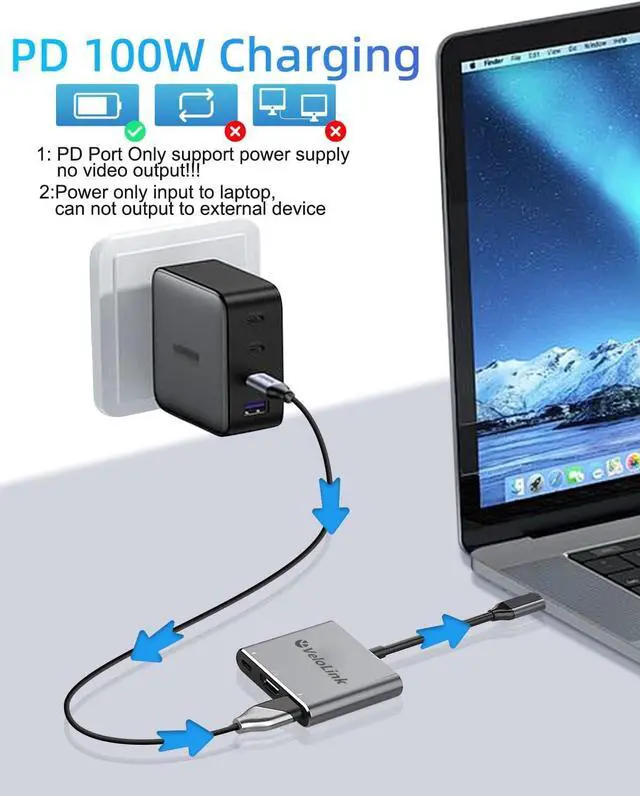 Alt view image 4 of 7 - usbc to hdmi Adapter hdmi to USB c with 100W PD & USB 3.0 4K HDMI to Typec Adapter USB C Hub Multiport AV Converter Compatible with MacBook Laptops iPhone PC Nintendo Switch steam Deck rog Ally