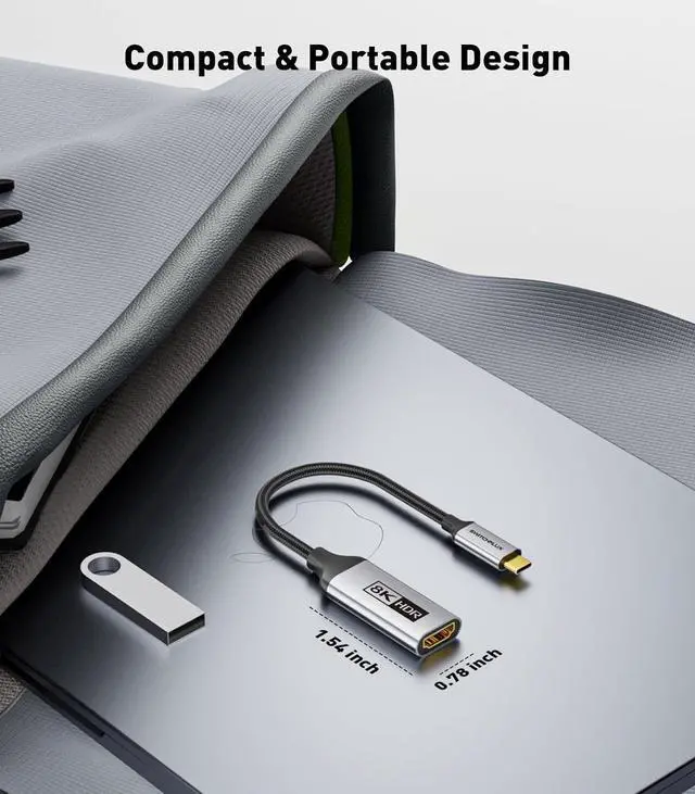 Alt view image 6 of 7 - USB-C to HDMI 2.1 Adapter | 8K@60Hz 4K@144Hz 2K@165Hz High-Speed USB Type C 3.1 to HDMI 8K Converter [Thunderbolt 3/4 Compatible] for MacBook Pro/Air iPad Other USBC Laptops