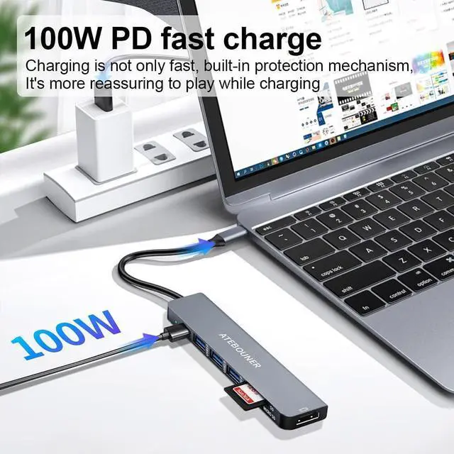 Alt view image 3 of 7 - MacBook Adapter Multiport USB c hub multiport Adapter MacBook USB Adapter USB hub USB c 7 in 1 usbc dongle with 4K HDMI 100W PD USB 3.0 hub with sd Card Reader usbc hub USB Adapter for MacBook Air