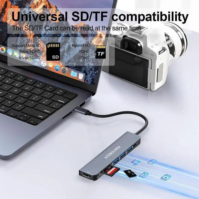 Alt view image 4 of 7 - MacBook Adapter Multiport USB c hub multiport Adapter MacBook USB Adapter USB hub USB c 7 in 1 usbc dongle with 4K HDMI 100W PD USB 3.0 hub with sd Card Reader usbc hub USB Adapter for MacBook Air