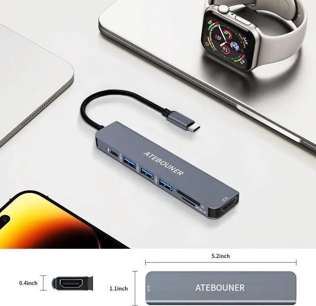 Alt view image 5 of 7 - MacBook Adapter Multiport USB c hub multiport Adapter MacBook USB Adapter USB hub USB c 7 in 1 usbc dongle with 4K HDMI 100W PD USB 3.0 hub with sd Card Reader usbc hub USB Adapter for MacBook Air