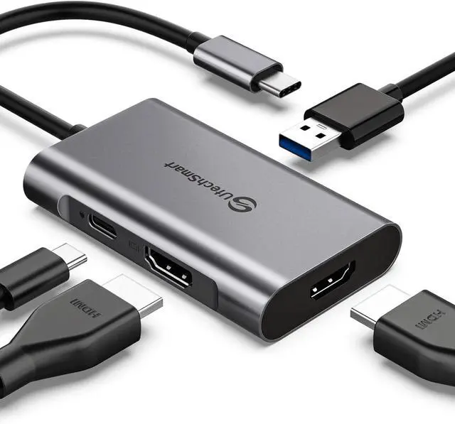 Main image of USB C to Dual HDMI Adapter USB C Hub to HDMI 4 in 1 USB C Hub Multiport Adapter with 2 HDMI Ports 4K USB 3.0 Power Delivery Type C Port Compatible for MacBook Nintendo Switch USB C Device