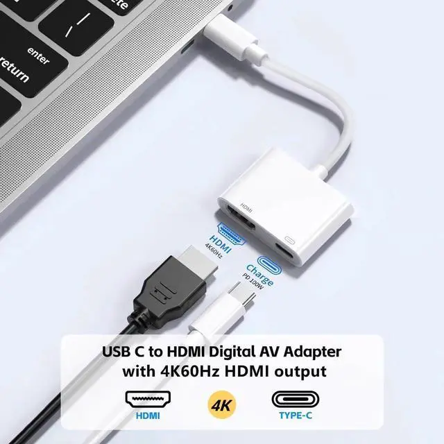 Alt view image 2 of 7 - USB C to HDMI Adapter for iPhone 15/16 to TV Type C to HDMI Adapter with 100W Fast Charging and 4K@60Hz Compatible with iPhone15 iPhone16 MacBook Ipad