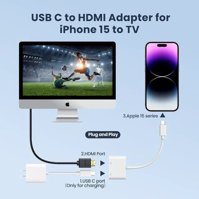 Alt view image 2 of 7 - USB C to HDTV Digital AV Adapter with 4K@60Hz HD Video & Audio Output 100W Fast Charge Compatible for iPhone 15/16 Pro/Max MacBook Pro/Air 2023 iPad Pro