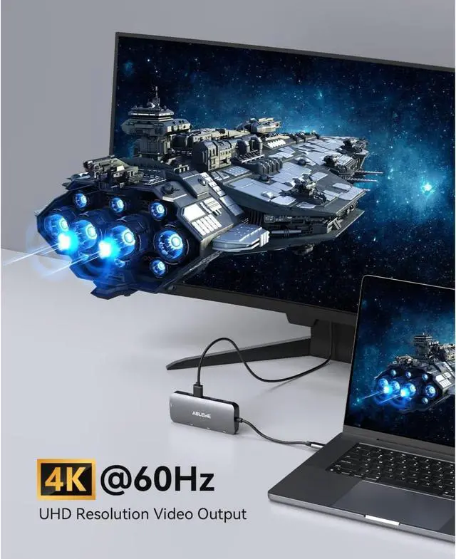 Alt view image 6 of 7 - ABLEWE USB C Hub Ethernet, 8 in 1 Multiport USB C to HDMI Adapter 4K@60Hz,1000Mbps, 100W PD, SD/TF Card Reader, 3 USB 3.0 Ports, Docking Station Compatible for MacBook, Tablet, Phone, Type C Devices