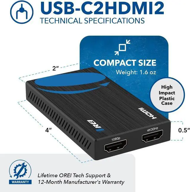 Alt view image 6 of 7 - SplitExtend HDMI Splitter Extended Display for Dual Monitor - Multi-Monitor Display 3 Separate Screens - USB A & USB-C Adapter to HDMI 2.0 4K@30Hz Output 1 1080p Output 2 for Windows Mac OS G