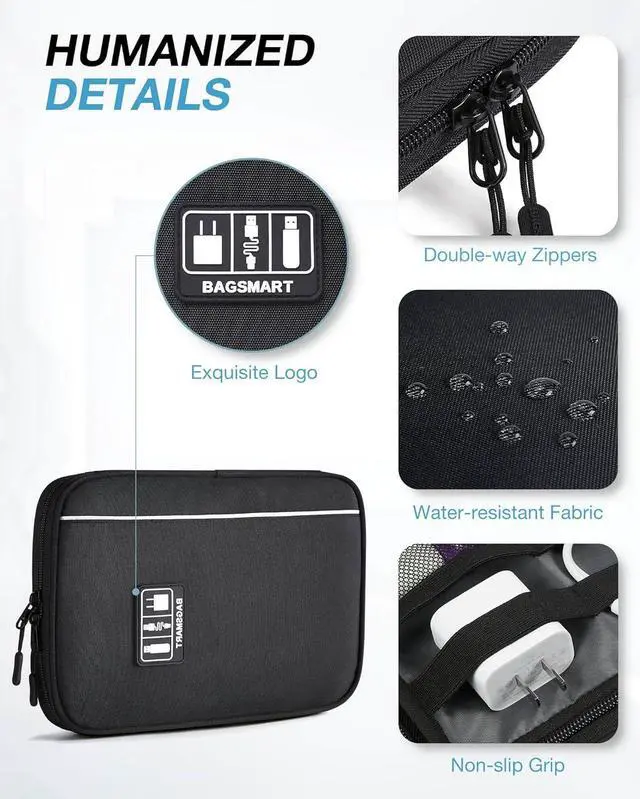 Alt view image 4 of 7 - Electronics Organizer Travel Case Small Cable Organizer Bag for Essentials Tech Organizer as Accessories Cord Organizer for Phone Power Bank SD Card Black