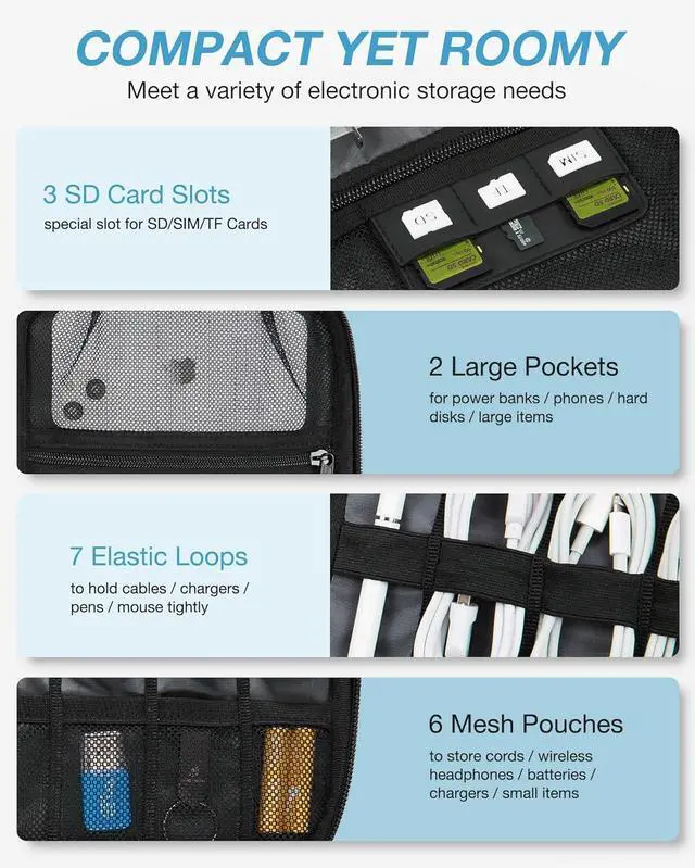 Alt view image 3 of 7 - Electronics Organizer Travel Case Small Cable Organizer Bag for Essentials Tech Organizer as Accessories Cord Organizer for Phone Power Bank SD Card Black